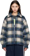 We11 Done Blue Script Logo Check Shirt Jacket In Blue