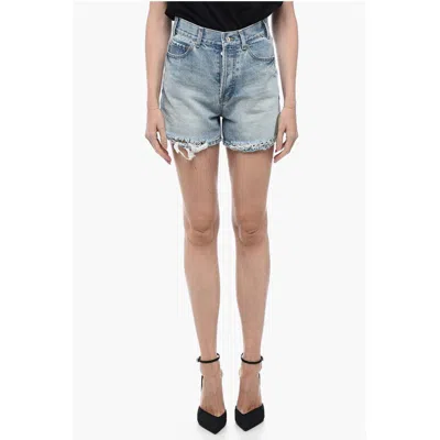We11 Done Blue Shorts With Frayed Women's Hem