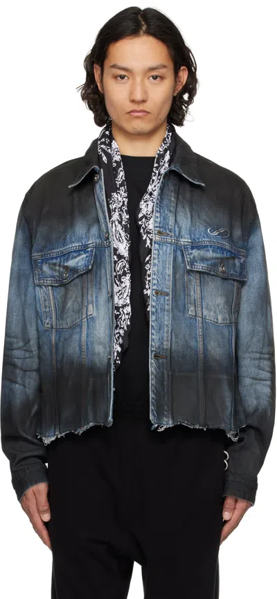 We11 Done Blue Sprayed Sporty Selldone Denim Jacket