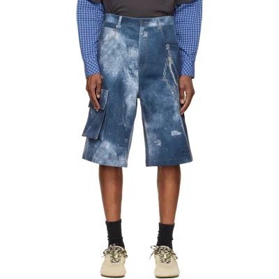 We11 Done Blue Trompe L'oeil Cargo Shorts