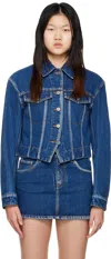 We11 Done Blue V-line Denim Jacket In Blue