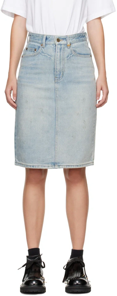 We11 Done Blue Washed Denim Midi Skirt In Sky