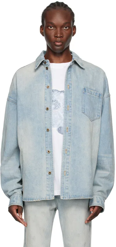 We11 Done Blue Washed Denim Shirt In Sky