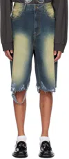 We11 Done Blue Washed Raw Edge Shorts In Blue