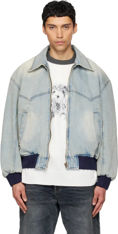 We11 Done Blue Western Harrington Denim Jacket