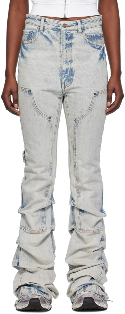 We11 Done Blue Wrinkled Jeans In Ice