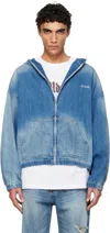 We11 Done Blue Zip-up Thin Denim Hoodie In Blue