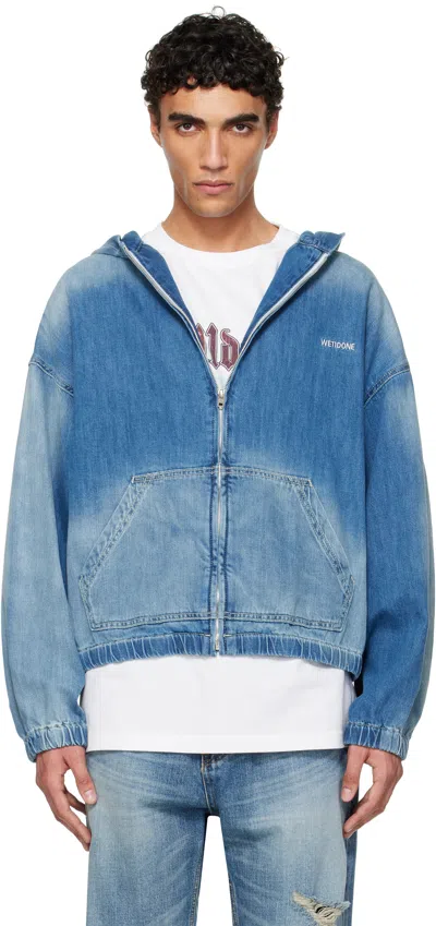 We11 Done Blue Zip-up Thin Denim Hoodie