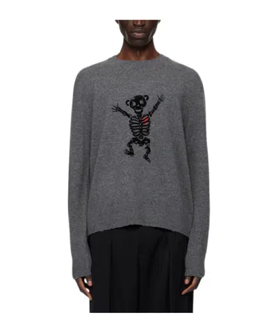 We11 Done Gray Bolt Teddy Sweater In Dark Grey