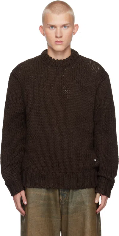 WE11 DONE BROWN CHUNKY KNIT SWEATER