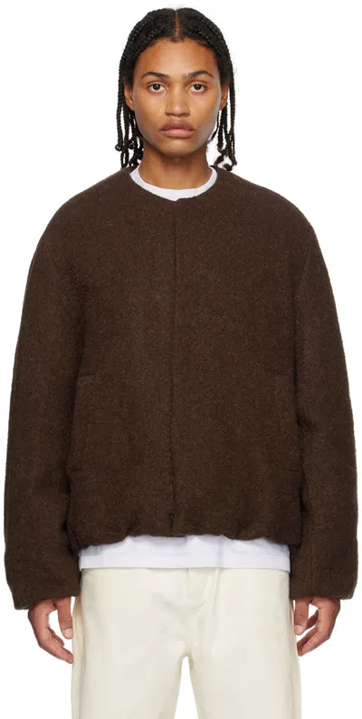 We11 Done Brown Collarless Bomber Jacket