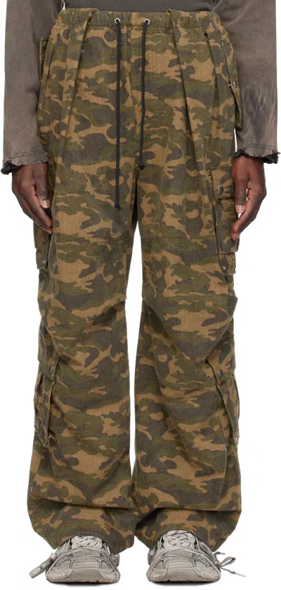 We11 Done Brown Wide Leg Tucked Cargo Pants In Mix