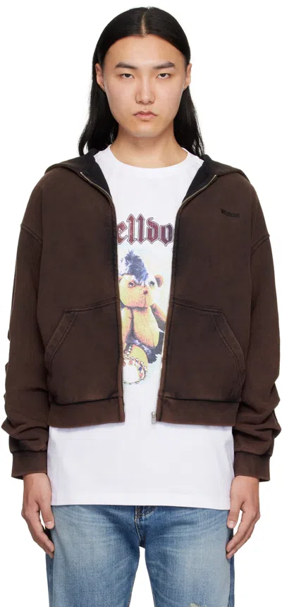 We11 Done Brown Wrinkled Zip-up Hoodie In Black