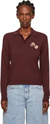 We11 Done Double Patched Knit Polo In Burgundy