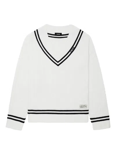 We11 Done Cable-knit V-neck Knit In White