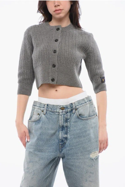 We11 Done Cable-knit Wool Cropped Cardigan In Green