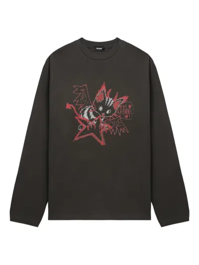 We11 Done Cat-star Graphic Long-sleeve Top In Gray