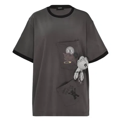 We11 Done Charcoal Washed Doodle Teddy Tee In Gray