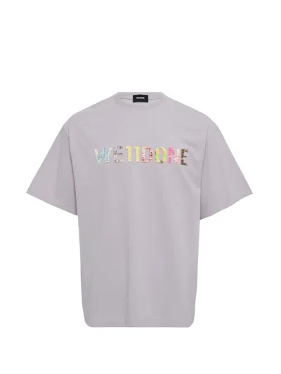We11 Done Checkered Logo T-shirt In Gray