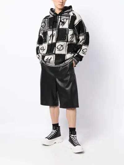We11 Done Checkered Monogram Knitted Hoodie In Black