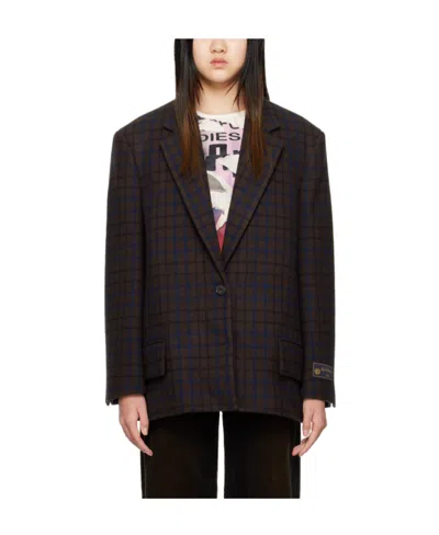 We11 Done Checkered Suit Jacket In Black