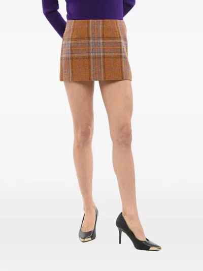 We11 Done Check-pattern A-line Mini Skirt In 오렌지