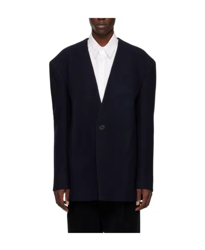 We11 Done Collarless Suit Coat In Black