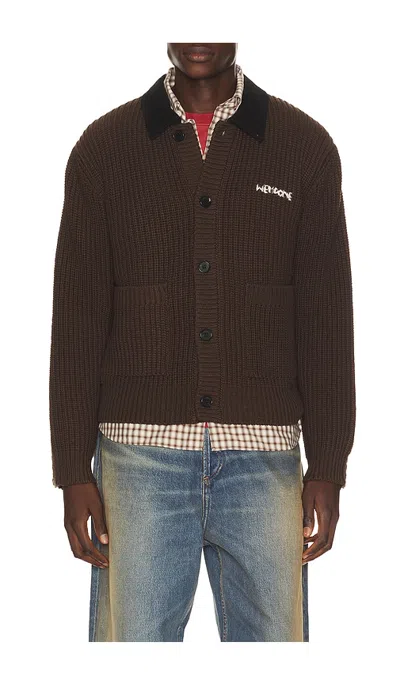 We11 Done Contrast Collar Knit Cardigan In Brown