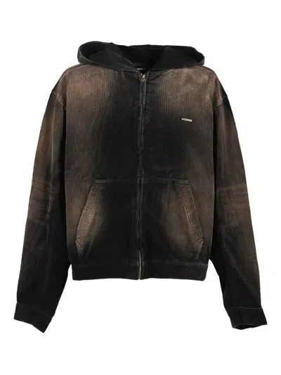 WE11 DONE CORDUROY ZIP-UP HOODED JACKET