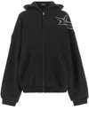 We11 Done Cotton Hoodie With Star Detail And Front Zipper In Black