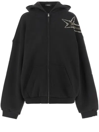 WE11 DONE COTTON HOODIE WITH STAR DETAIL AND FRONT ZIPPER