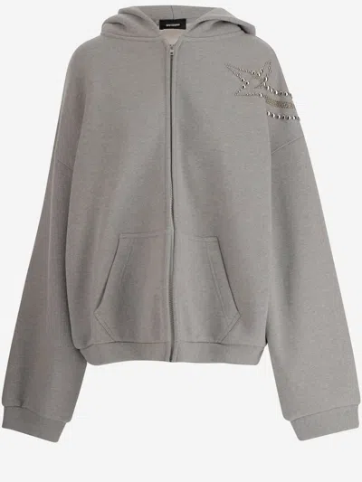 We11 Done Cotton Sweatshirt With Rhinestones And Studs In Gray