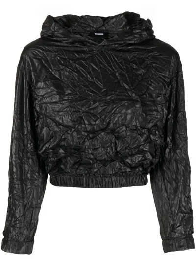 We11 Done Crinkle Cropped Hoodie In Black