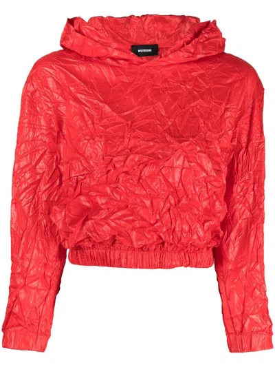 We11 Done Crinkle-effect Cropped Hoodie In Red