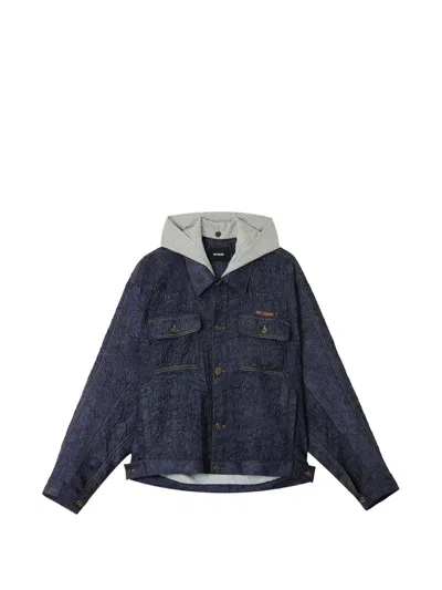 We11 Done Crinkled Hooded Jacket In Blue
