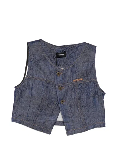 We11 Done Crinkled-finish Denim Top In Blue