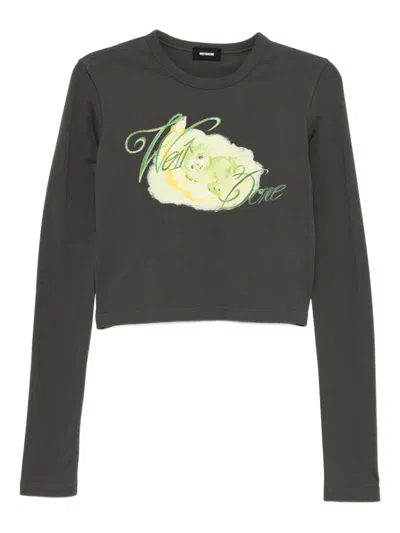 We11 Done Cropped Long-sleeves T-shirt In Gray