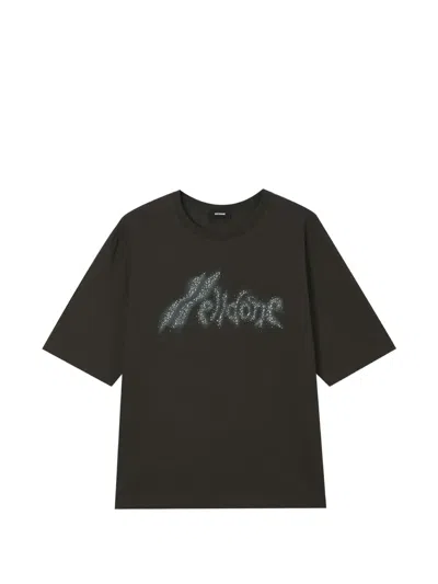 We11 Done Crystal-embellished Logo T-shirt In Gray