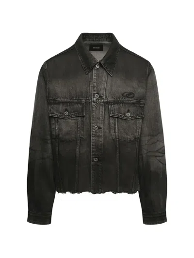 We11 Done Dark-spray Raw-cut Denim Jacket In 그레이