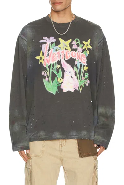 We11 Done Dirty Painting Long Sleeve T-shirt In Gray