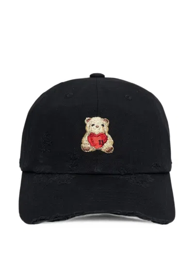 We11 Done Distressed Teddy-bear Cap In Black