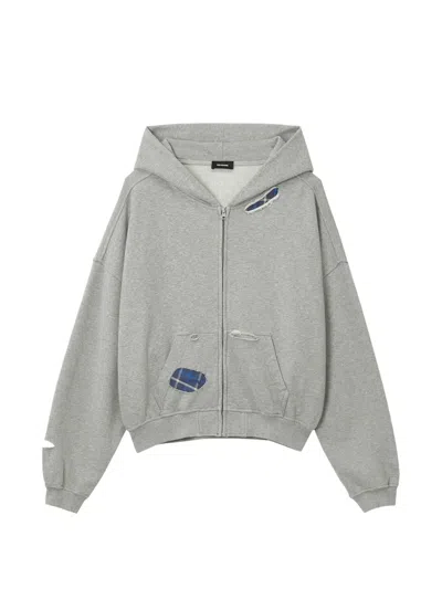 We11 Done Distressed-effect Zip-up Hoodie In Gray