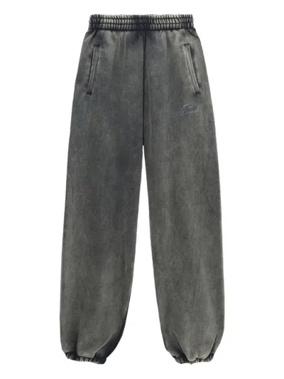 We11 Done Elasticated-cuff Logo Trousers In Gray