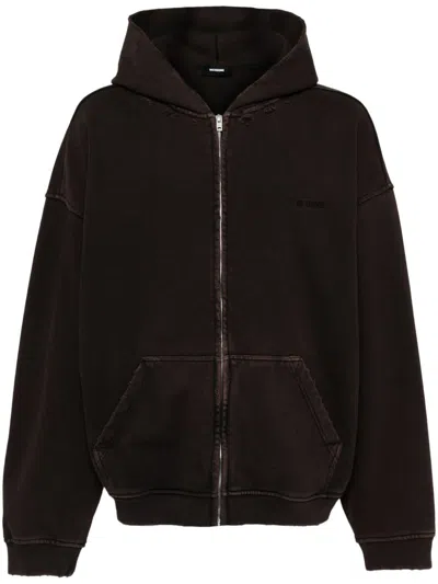 We11 Done Embroidered Logo Graphic-print Hooded Jacket In Brown