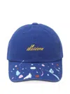 We11 Done Embroidered-logo Paint-splatter Cap In Blue