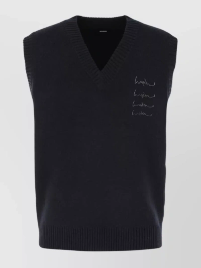 We11 Done Embroidered V-neck Knit Sweater In Blue