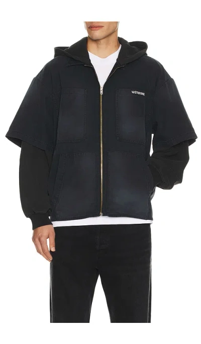 We11 Done Faded Layered Hoodie Jacket In Black