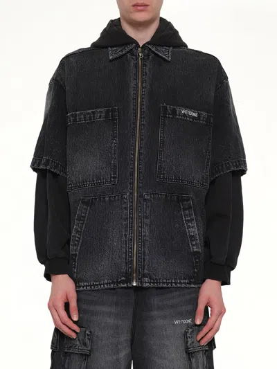 We11 Done Faded Layered Hoodie Jacket In Black