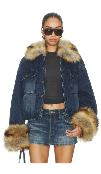 We11 Done Faux Fur Denim Jacket In Blue