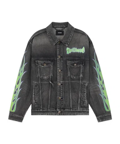 We11 Done Flame Micro-label Denim Jacket In Black